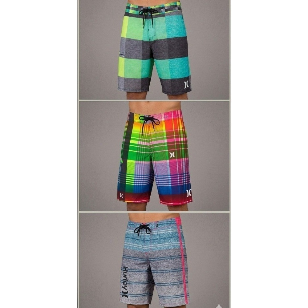 Bundle of 3 Hurley Board Shorts Swim Trunks Colorful Plaid Striped Sizes 32 33